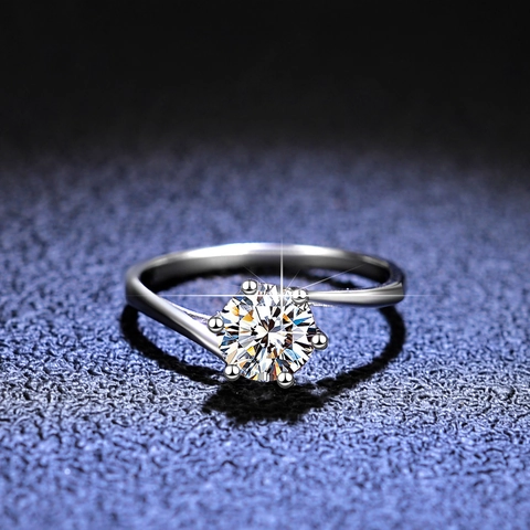 925 Sterlingsilber Moissanit Ring Für Damen Gedrehtes Band Sechs-Krallen-Fassung Zirkonia Verlobung Hochzeit Ring Schmuck