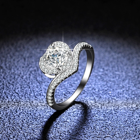 925 Sterlingsilber Herzform Moissanit Ring Für Damen Eingelegter D-Farbe Moissanit Zirkonia Verlobung Hochzeit Luxusschmuck