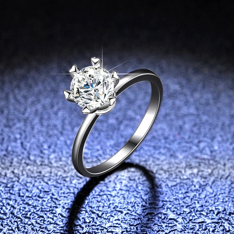 925 Sterling Silver Classic Six-Prong Moissanite Zirconia Ring Crown Setting Sparkling Gemstone Engagement Wedding Jewelry Ring Gift For Women