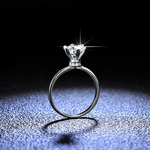 925 Sterling Silver Classic Six-Prong Moissanite Zirconia Ring Crown Setting Sparkling Gemstone Engagement Wedding Jewelry Ring Gift For Women