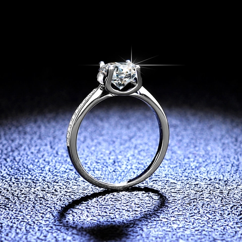925 Sterling Silver 1 Carat Moissanite Zirconia Six-Prong Cow Head Ring Luxury Wedding Engagement Jewelry For Women
