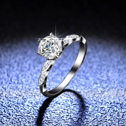 925 Sterling Silver Moissanite Zirconia Ring For Women Six Prong Leaf Design Adjustable Engagement Wedding Fashion Jewelry