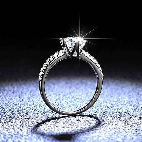 925 Sterling Silver Moissanite Zirconia Engagement Ring For Women D Color 1 Carat Solitaire Crown Six Prong Wedding Ring