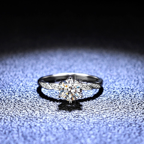 925 Sterling Silver Moissanite Zirconia Ring For Women Six Prong Leaf Design Adjustable Engagement Wedding Fashion Jewelry