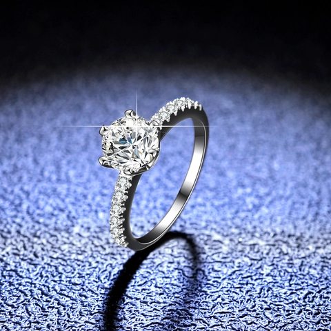 925 Sterling Silver Moissanite Zirconia Engagement Ring For Women D Color 1 Carat Solitaire Crown Six Prong Wedding Ring