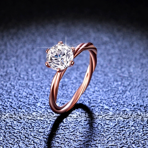 925 Sterling Silver Moissanite Zirconia Twisted Band Ring 1 Carat Round Brilliant Cut Engagement Wedding Ring For Women