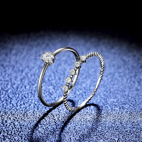 Juego de Anillos de Plata de Ley 925 Moissanita Color D Anillos de Compromiso de Moissanita Para Mujer Con Certificado GRA Joyería de Boda