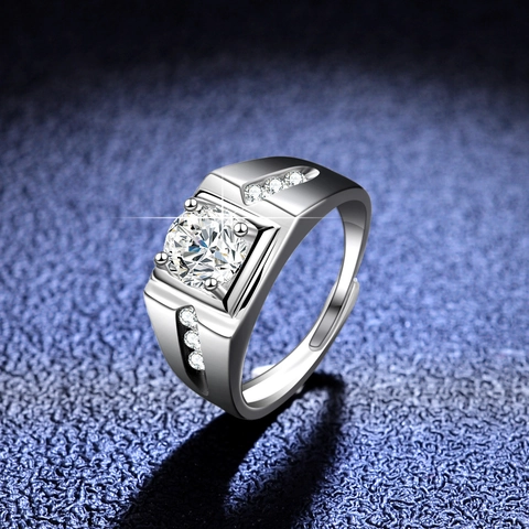 S925 Sterling Silver Moissanite Ring For Men Classic Simple Adjustable Opening Men Wedding Band Zirconia Gemstone Jewelry