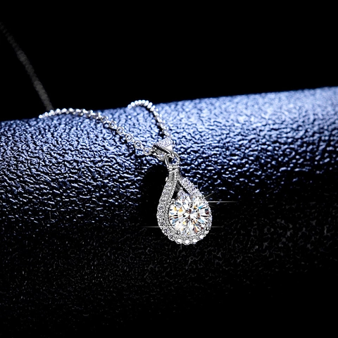 Collar de Moissanita de Plata de Ley 925 Colgante de Gota de Agua en Forma de Pera de 1 Quilate Color D Circonia Joyería Mujer