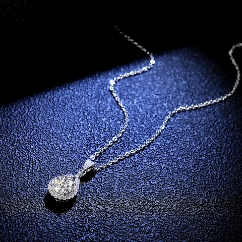 Collar de Moissanita de Plata de Ley 925 Colgante de Gota de Agua en Forma de Pera de 1 Quilate Color D Circonia Joyería Mujer