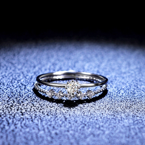 Juego de Anillos de Plata de Ley 925 Moissanita Color D Anillos de Compromiso de Moissanita Para Mujer Con Certificado GRA Joyería de Boda