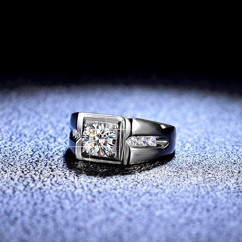 S925 Sterling Silver Moissanite Ring For Men Classic Simple Adjustable Opening Men Wedding Band Zirconia Gemstone Jewelry