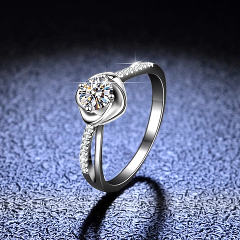925 Sterling Silver Flower Ring D Color Moissanite Zirconia Inlaid Wedding Engagement Finger Ring For Women Jewelry Gift
