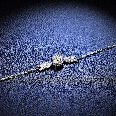 Angel Wings Bracelet 925 Sterling Silver Moissanite Round Sparkling Gemstone Minimalist Adjustable Jewelry For Women