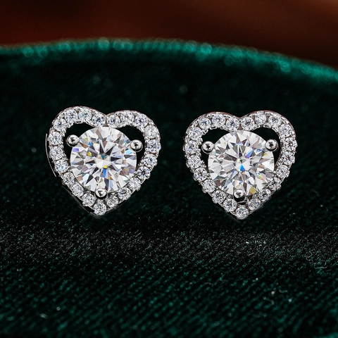 925 Sterlingsilber Herzform Ohrstecker Für Damen Mit Moissanit Zirkonia Eingelegt Eleganter D Farbe Mode Schmuck