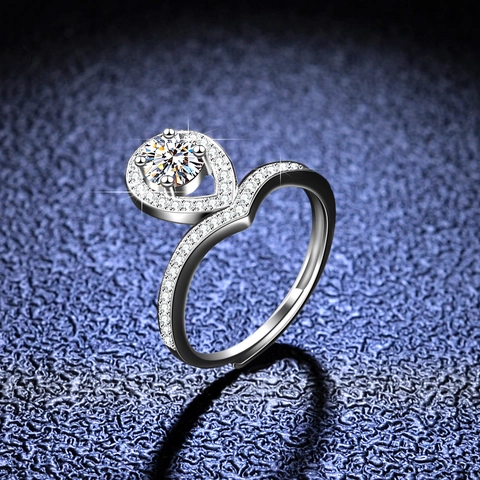 925 Sterling Silver Moissanite Crown Ring For Women V-Shape Zirconia Halo Ring Adjustable Engagement Wedding Band Jewelry