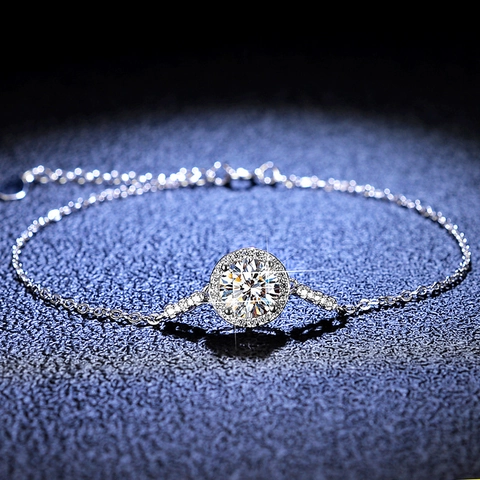 Luxury 925 Sterling Silver Moissanite Bracelet Minimalist Round Halo Zirconia Inlaid Chain For Women Fashion Jewelry Gift