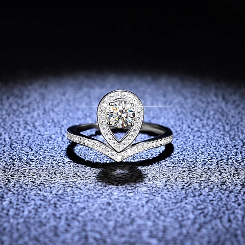 925 Sterling Silver Moissanite Crown Ring For Women V-Shape Zirconia Halo Ring Adjustable Engagement Wedding Band Jewelry