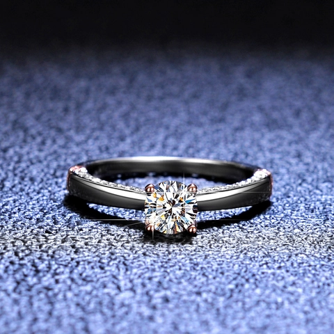 925 Sterlingsilber Moissanit Ring Für Damen Vier-Klauen Zweifarbig Rund Brillant Schliff Zirkonia Verlobungsring