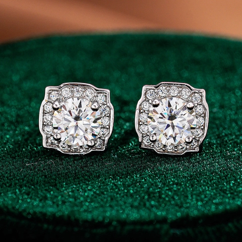 925 Sterling Silver Square Halo Moissanite Stud Earrings Classic Luxurious Zirconia Earrings Jewelry For Women Wedding Party