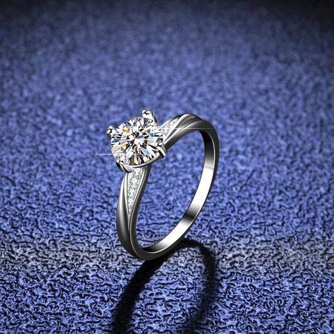 925 Sterlingsilber Moissanit Ring Für Damen Klassische Vier-Krallen Rundschliff Zirkonia Hochzeit Verlobung Verstellbar Ring