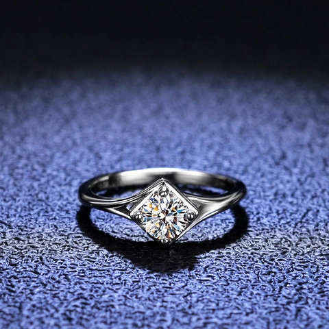 925 Sterlingsilber Moissanit Ring Für Damen Funkelnd Rund Zirkonia Vier-Krappen-Fassung Verlobung Hochzeit Fingerring Schmuck Geschenk