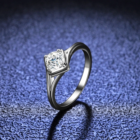 925 Sterlingsilber Moissanit Ring Für Damen Funkelnd Rund Zirkonia Vier-Krappen-Fassung Verlobung Hochzeit Fingerring Schmuck Geschenk