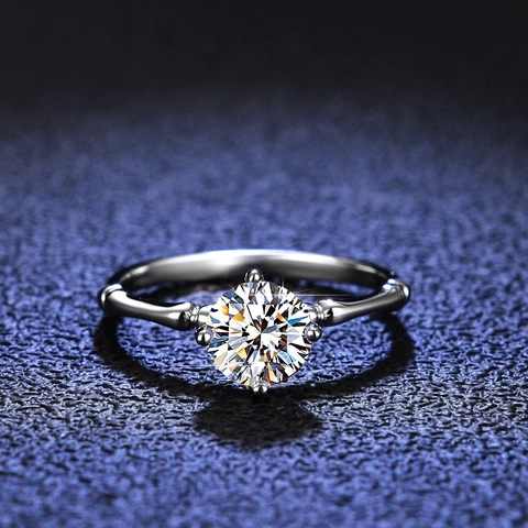 S925 Sterling Silver Bamboo Knot Moissanite Ring For Women 1 Carat D Color Zirconia Sparkling Diamond Adjustable Finger Ring Jewelry