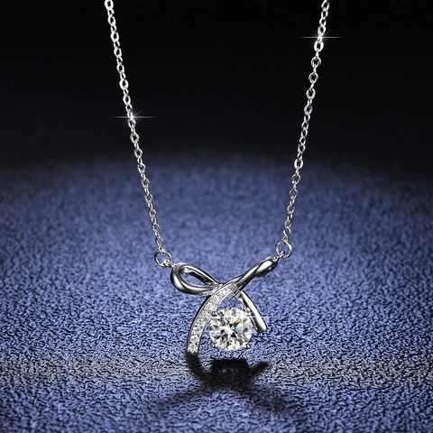 925 Sterling Silver Moissanite Bowknot Pendant Necklace Fashion Inlaid Rhinestone Box Chain Clavicle Necklace For Women Jewelry