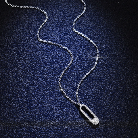 Collar con Colgante de Alfiler de Gancho de Plata de Ley S925 Moissanita para Mujer Minimalista Incrustado de Circonita