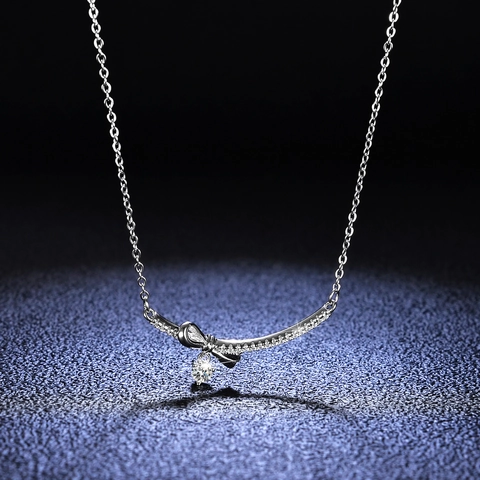 Collar De Moissanita Con Lazo De Plata De Ley S925 Para Mujer Elegante Collar Con Colgante De Lazo Con Certificado GRA