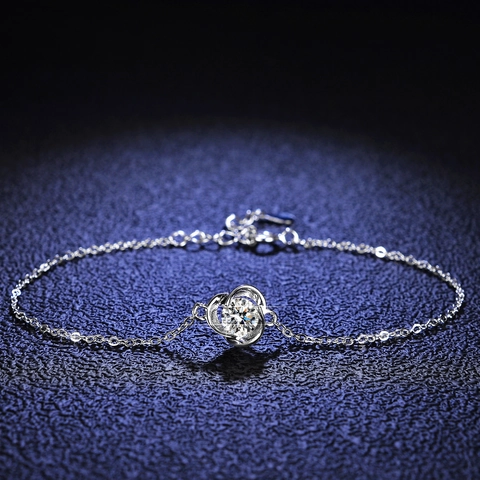 Bracciale in Argento Sterling 925 Moissanite Zirconia per Donna Minimalista Trifoglio Geometrico Pietra Intarsiata Gioielli Regalo