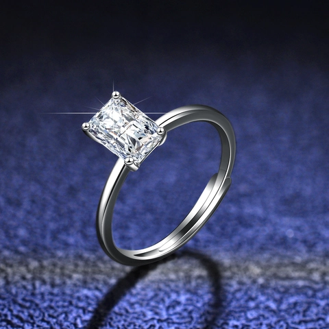 Luxus 925 Sterlingsilber Moissanit Ring Smaragdschliff Verstellbar Offen Geometrisch Hochzeit Verlobungsring Für Damen Schmuck