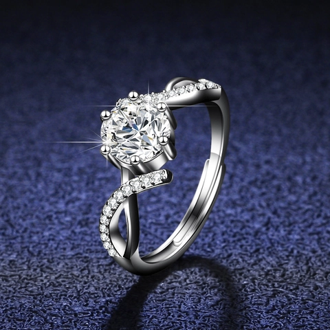 Luxury 925 Sterling Silver Moissanite Ring For Women D Color Zirconia Six Prong Inlaid Intertwined Twist Adjustable Open Ring Wedding Jewelry