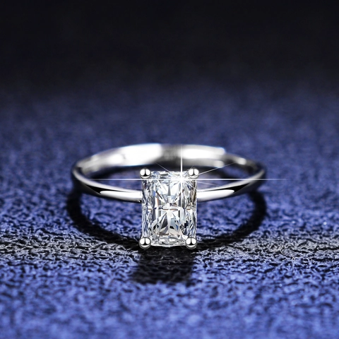 Luxus 925 Sterlingsilber Moissanit Ring Smaragdschliff Verstellbar Offen Geometrisch Hochzeit Verlobungsring Für Damen Schmuck