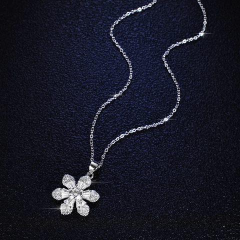 Collar de Plata de Ley 925 con Colgante de Camelia Moissanita para Mujer Circonia Cadena de Caja Joyería Elegante Regalo