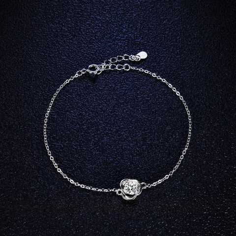 Bracciale in Argento Sterling 925 Moissanite Zirconia per Donna Minimalista Trifoglio Geometrico Pietra Intarsiata Gioielli Regalo