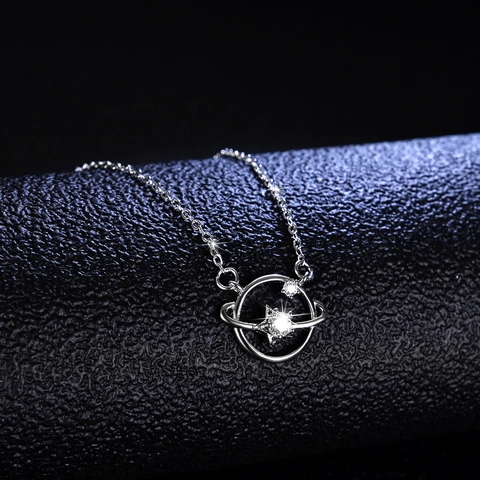 Collana Con Ciondolo Pianeta in Argento Sterling 925 Moissanite per Donna Design Pianeta Saturno Gioielli Con Certificato GRA