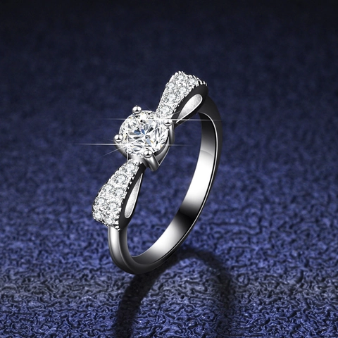 925 Sterling Silver Bowknot Ring For Women Moissanite Zirconia Round Cut Proposal Wedding Engagement Fine Jewelry Finger Ring