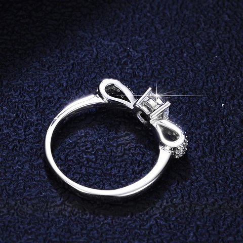 925 Sterling Silver Bowknot Ring For Women Moissanite Zirconia Round Cut Proposal Wedding Engagement Fine Jewelry Finger Ring