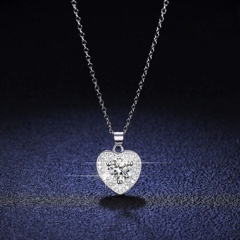 Collana con Ciondolo a Cuore in Argento Sterling 925 Con Pietre in Moissanite Zirconia Gioielli Eleganti Romantici Regalo per Donna