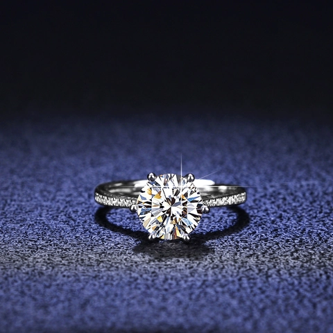 Bague Moissanite en Argent Sterling 925 Six Griffes Couronne Zirconia Réglable Bague Fiançaille Mariage Femme Bijoux Cadeau