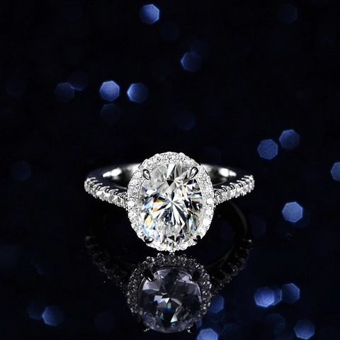 S925 Sterling Silver Oval Halo Ring For Women Luxury Moissanite Zirconia Inlaid Large Stone Engagement Wedding Jewelry