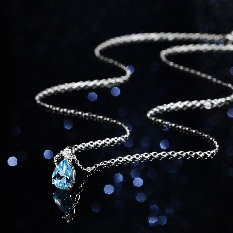 Collier Pendentif en Argent Sterling 925 Taille Poire Topaze Bleue Moissanite Élégante Chaîne de Clavicule Goutte d'Eau Bijoux Femme