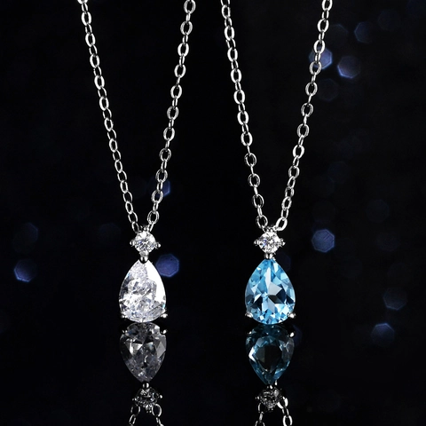 Collier Pendentif en Argent Sterling 925 Taille Poire Topaze Bleue Moissanite Élégante Chaîne de Clavicule Goutte d'Eau Bijoux Femme