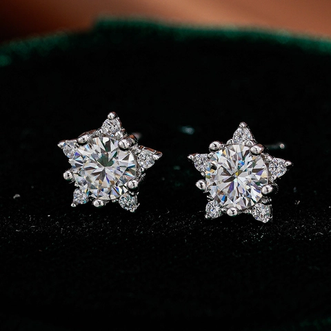 S925 Sterling Silver Star Moissanite Stud Earrings Zirconia Sparkling Starburst Ear Jewelry For Women Minimalist Style