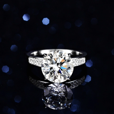 Klassischer 925 Sterlingsilber Moissanit Ring Für Damen Vier Zacken Rundschliff Doppelte Reihe Eingelegter Hochzeitsring Schmuck