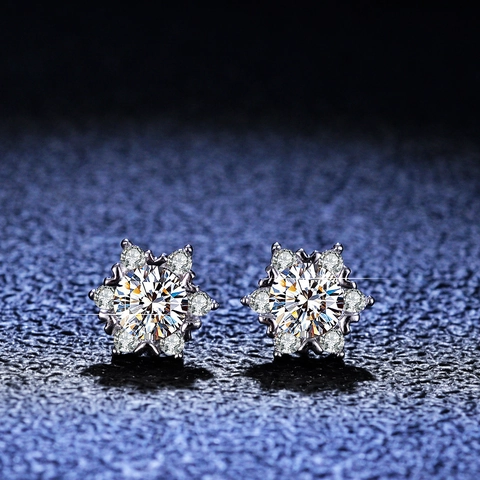 925 Sterling Zilver Sneeuwvlok Oorknopjes Moissaniet Zirconia Ingelegde Eenvoudig Elegant Sieraden Voor Vrouwen Bruiloft Accessoire