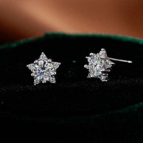 S925 Sterling Silver Star Moissanite Stud Earrings Zirconia Sparkling Starburst Ear Jewelry For Women Minimalist Style