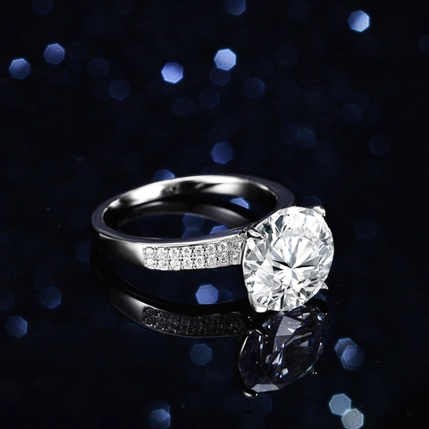 Klassischer 925 Sterlingsilber Moissanit Ring Für Damen Vier Zacken Rundschliff Doppelte Reihe Eingelegter Hochzeitsring Schmuck